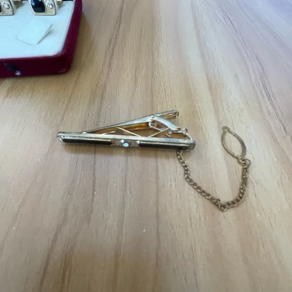Fratello cufflink and tie bar alligator clasp pin black gold